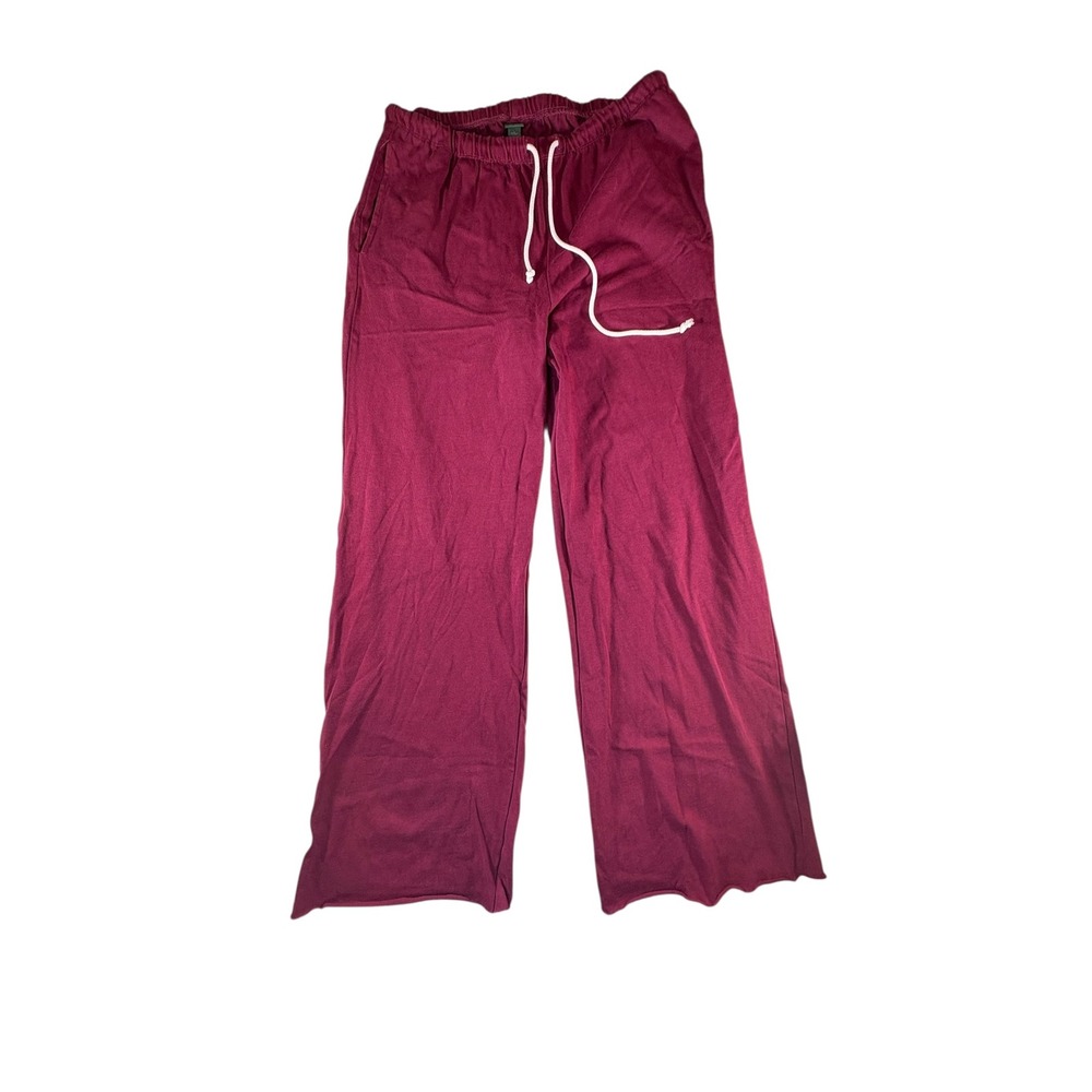 Wild Fable Lounge Pants Womens Small Burgundy Wide Leg Raw Hem Drawstring
